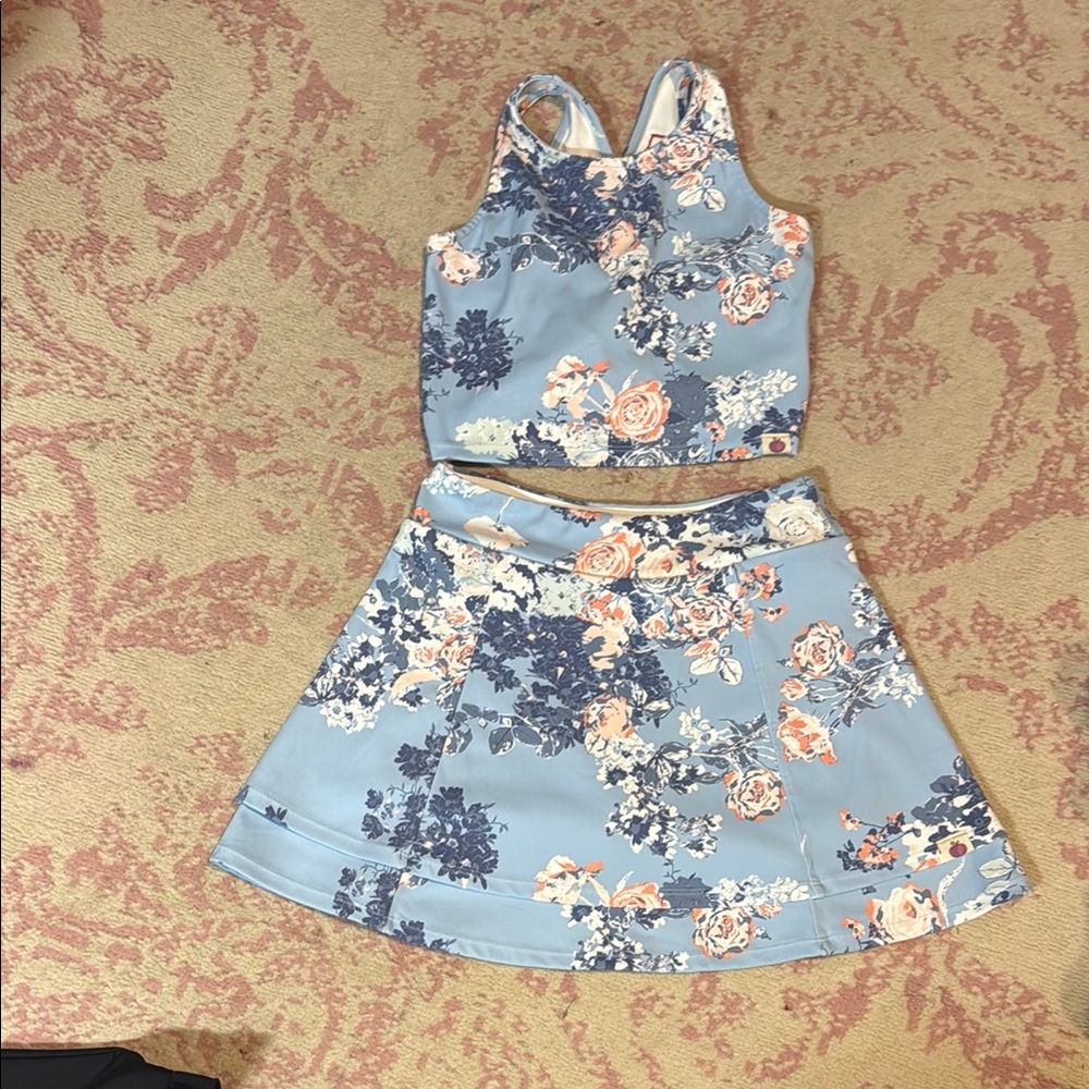 Floral Blue Kids Skirt and Top Set